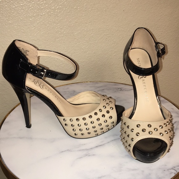 Rock & Republic Shoes - Gorgeous black and cream studded platform heels